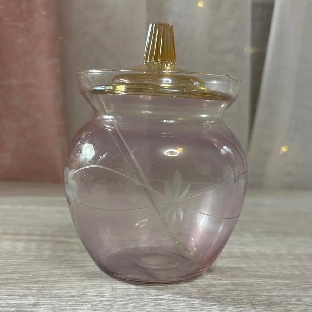 Pink and Gold Glass Jar with Lid & spoon